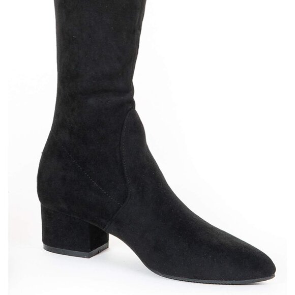 Women Black 2 Inch Over the Knee Thigh High Suede Block Long Pointed toe Boots - Picture 6 of 6